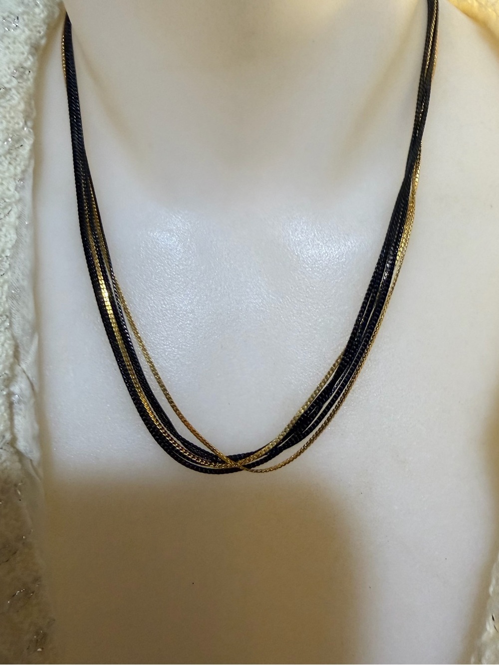 Vintage Trifari Black and Gold Multi-Strand Necklace lightweight